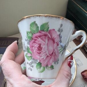 Adderley Floral Teacup And Saucer with Gold Trim